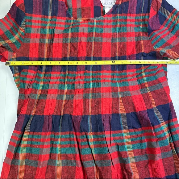 Vintage Plaid Christmas Dress Womens size 10 Red Green Long 90s Holiday Linen - Picture 5 of 8